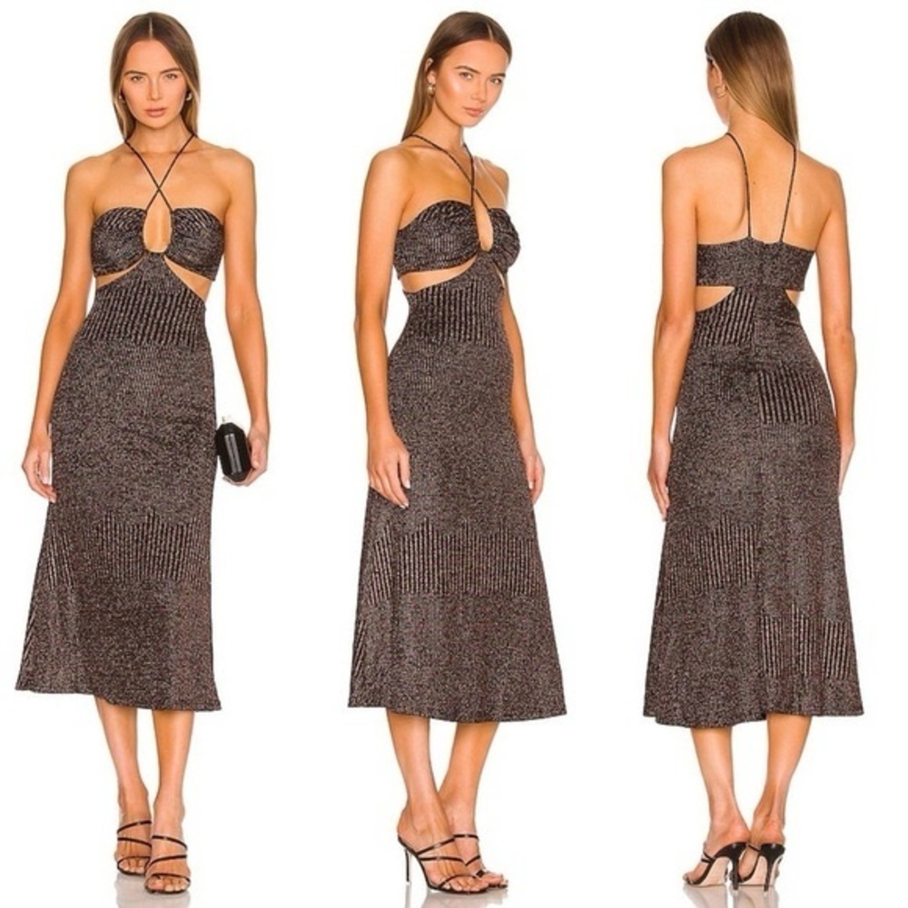 Misha Dulci metallic stripe cut-out dress NWT